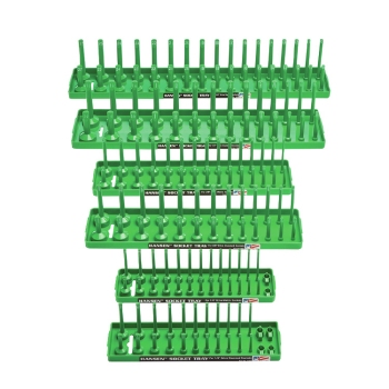 Hansen 6-Piece SAE & Metric 2-Row Socket Tray Set Green 92001