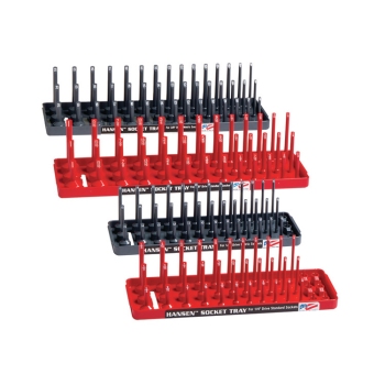 Hansen 4-Piece SAE & Metric 3-Row Socket Tray Set Red Grey 92003